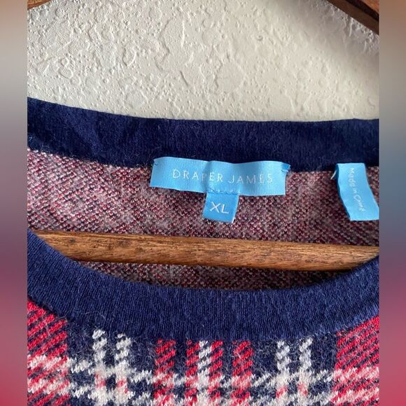 Draper James Women Navy Red Plaid Sweater Dress Short Sleeve Size XL Holiday - Picture 7 of 8